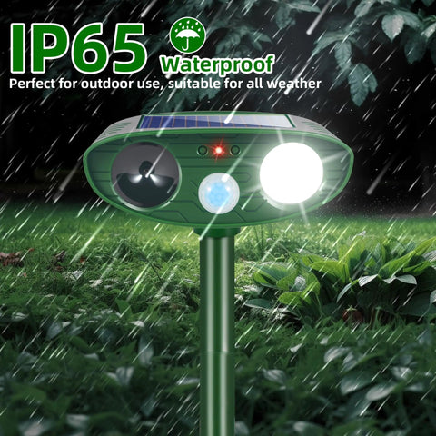 Two Pack Solar Ultrasonic Deer Deterrent With Motion Sensor And Bright LED Strobe For Outdoor Garden Yard Keeps Pests At Bay From Rabbits Raccoons Squirrels Skunks Foxes And Cats Waterproof Weatherproof, IP65