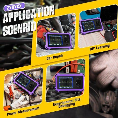 Handheld Portable Oscilloscope With 2.8 Inch TFT Display 1 MHz Bandwidth in automotive and DIY settings for various measurements