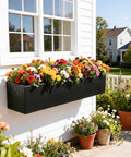 Foldable Metal Railing Planter Box Set with 30 Inch Balcony Planters and Adjustable Brackets, filled with flowers on balcony railing.