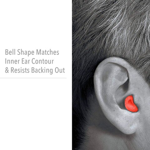 Maximum Disposable Foam Earplugs NRR 33 200 Pairs Box For Serious Noise Reduction With Comfy Inner Ear Fit visible in ear model