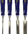 Heavy Duty 4 Piece Woodworking Chisel Set Featuring Tough As Nails High Carbon Steel Blades Plus Polished Polypropylene Handles.