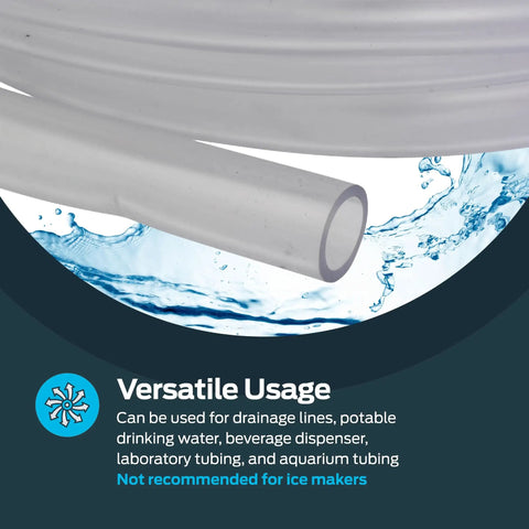 Clear PVC Vinyl Tubing 3/8 In ID 1/2 In OD, 10 Ft Long For Low Pressure Transfer, Beverage Dispensers, Potable Water, Aquarium And Lab Use, Multi Purpose Tubing Not For Ice Makers