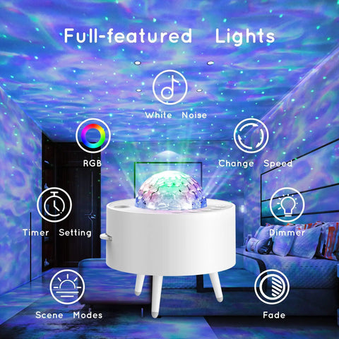 Ocean Wave Projector Night Light With 14 Galaxy Colors And 10 Celestial Modes Including 9 Planets And 1 Star Built In Speaker Remote Control Bedtime Mood Lighting