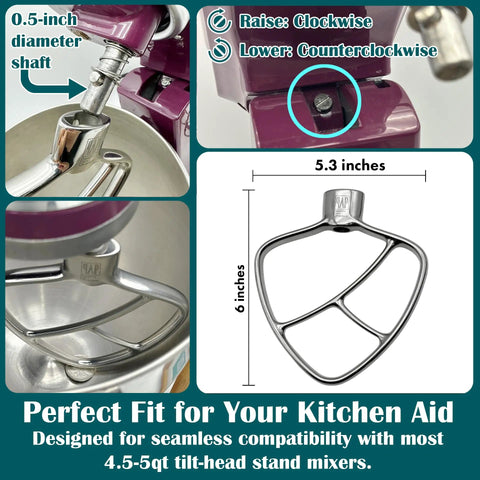 Stainless Steel Paddle Flat Beater For 4.5 To 5 Quart Tilt Head Stand Mixers Replacement Attachment shown in kitchen