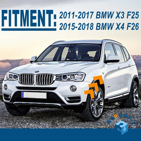 BMW X3 F25 X4 F26 Front Fender Chrome Trim Finisher Left Driver Side And Right Passenger Side Fits 2011 To 2017 vehicle shown
