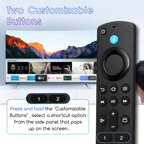 Universal Replacement Remote For Streaming TV Devices Like TV Stick And Cube shown with customizable buttons on interface.