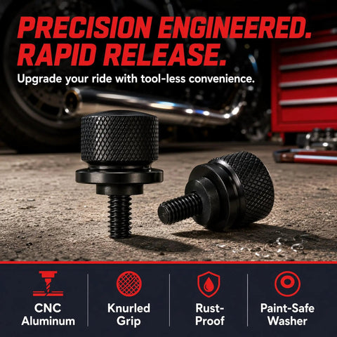 Premium 304 Stainless Motorcycle Seat Bolt And Screw Nut Kit Features Tough Diamond Knurling For No Sweat Installation, CNC aluminum fasteners with knurled grip.