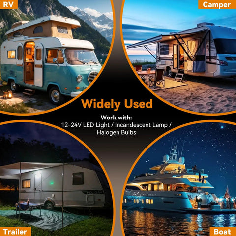 Pro Shop Certified 12V High Side Pwm Dimmer Toggle Switch For Rv Camper Boat And Pickup Trailers Delivers Dead Smooth 3 To 100 Percent Brightness Tweaking With Quick Wire Connections in RV, camper, trailer, and boat setups.