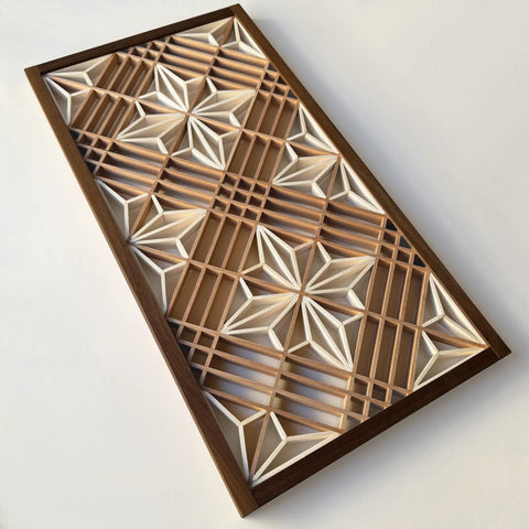 Kumiko DIY Kit With Kakuasa No Ha Pattern Ready To Assemble Wall Art, 154 Wood Pieces In Basswood, Cherry Wood, And Black Walnut
