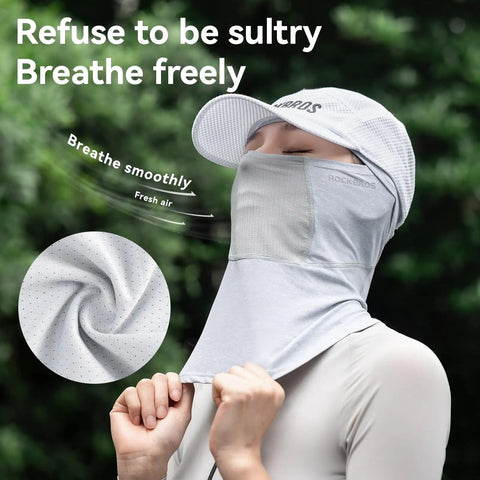 Person wearing Summer Cooling Balaclava Face Mask For Men And Women All Day Comfort With UV Sun Protection Ideal For Cycling Skiing Hiking Fishing Motorcycling And Outdoor Adventures Grey