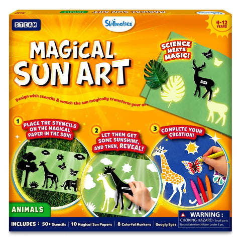 Sun Paper Art Kit For Kids, STEM Craft Set With Sunlight Printing, Decorative Paper, Animal Stencils And Markers, box design