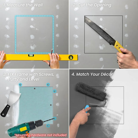 Steps for installing 8x16 Push To Open Drywall Access Panel Featuring Rugged Aluminum Frame And Waterproof Gypsum Core.