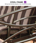 Close-up of the steel frame from a 3 Person Outdoor Patio Porch Swing Gazebo with netting and curtains, showing durability and strength.