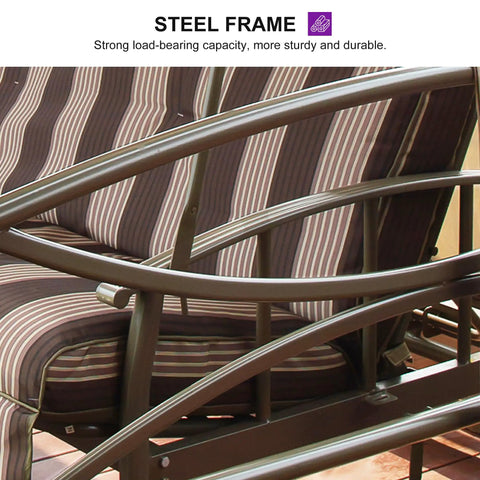 Close-up of the steel frame from a 3 Person Outdoor Patio Porch Swing Gazebo with netting and curtains, showing durability and strength.