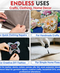 Image showing Permanent Fabric Glue That Sticks Like A Dream used for clothing repairs, handmade crafts, DIY fashion, and home fixes.