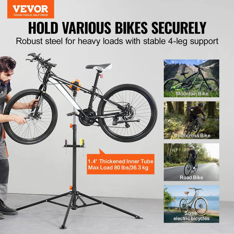 Heavy Duty Bike Repair Stand With Four Leg Base Adjustable 42.5 To 74.8 Inch Height Foldable Maintenance Stand in use