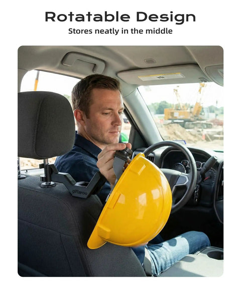 Person using Hard Hat Headrest Hook Organizer For Truck Cab, 3-Second Install Helmet Holder Mount in vehicle cab