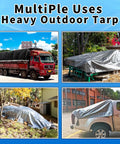 Multiple uses of Rugged Heavy Duty Tarp With 16 Mil Thickness And Metal Grommets Every 18 Inches, 20 Feet By 30 Feet In Silver