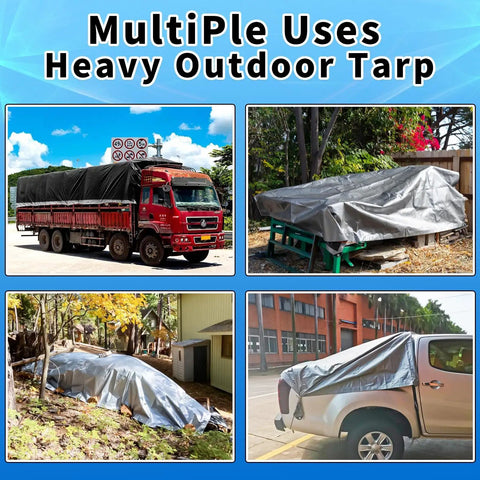 Multiple uses of Rugged Heavy Duty Tarp With 16 Mil Thickness And Metal Grommets Every 18 Inches, 20 Feet By 30 Feet In Silver