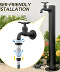 180 Degree And 360 Degree Swivel Garden Hose Connector Extender For 3/4 Inch GHT Faucets No Kink Hose Bib Adapter Fits Standard Hoses And Sprinklers And RV Hookups For Outdoor Watering black outdoor faucet installed with 360° and 180° swivel