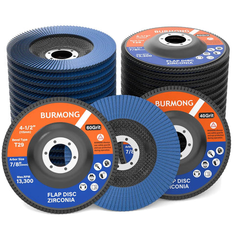 4 1/2 Inch Flap Disc Set For Angle Grinder With 7/8 Inch Arbor, 30 Pack Dual Grit 40 And 60 T29 Zirconia Abrasive Discs