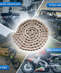 25H 132 Link Roller Chain Kit With Chain Breaker for Razor MX500 MX650 shown with various vehicles, including motorcycle and ATV