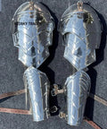 Medieval Knight Steel Pauldrons Armor Set With Arm Bracers For Cosplay And Larp Gear Handmade Silver Shoulder Armor With Durable Leather Straps Halloween Costume Accessory For Adults