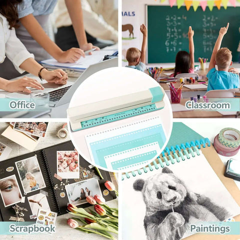Workhorse 30 Hole Binding Machine with Spiral Binding System for creating planners and notebooks in office, classroom, scrapbook settings.