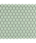 Metro Minty Hex Gloss Porcelain Tile For Floors And Walls, 1 Inch Hex, Mesh Mounted Mosaic, High Sheen Finish, Flat View