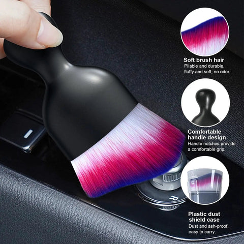 Two Piece Car Detailing Brush Set With Curved Soft Bristles For Dust Removal From Dashboards And Air Vents Universal Fit