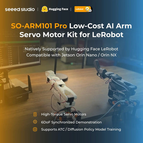 AI Robotic Arm Kit With Servo Motors For AI Projects Dope Six DOF Open Source And NVIDIA Jetson Compatible demonstrated on desk