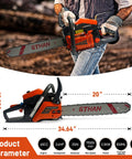 Gas Chainsaw With 60Cc 2 Cycle Engine 4 HP 8500 RPM 20 Inch Bar for Tree Felling and Yard Work, man holding chainsaw in woods