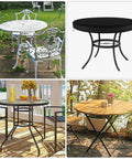 Outdoor Round Table Cover Black 48 Inch Diameter Waterproof and UV Resistant with Drawstring Tie, shown on patio tables.