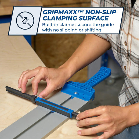 Close-up of GRIPMAXX™ non-slip clamping surface on Heavy Duty Straight Edge Guide XL 98 Inch Circular Saw Rail for steady cuts.