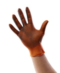 Hi Visibility Orange Nitrile Gloves 8 Mil Thick Large Heavy Duty One Size Fits Most With Maximum Grip Textured Surface on hand
