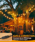 50Ft LED Outdoor String Lights With 16 Shatterproof S14 Replaceable Bulbs 2700K Warm White illuminate a cozy patio scene