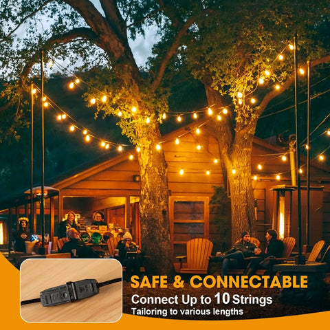 50Ft LED Outdoor String Lights With 16 Shatterproof S14 Replaceable Bulbs 2700K Warm White illuminate a cozy patio scene