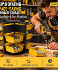 Rotating 360 Degree Screw And Bolt Organizer with 12 small parts bins, ideal for efficient hardware storage in workshops and garages.