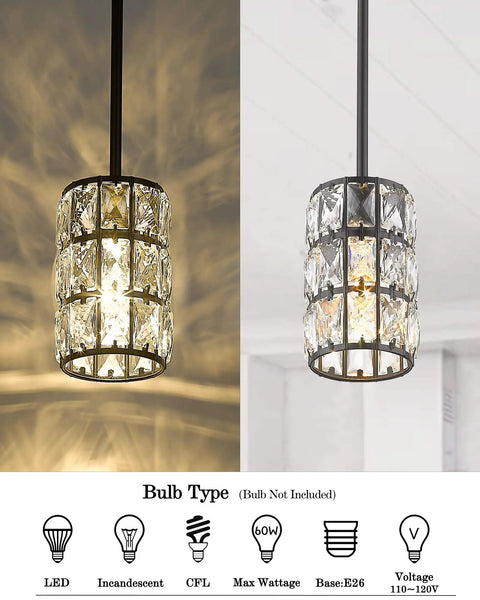 Farmhouse Crystal Pendant Light Black Finish 1 Light For Kitchen Island And Dining Room Mini Crystal Chandelier close view
