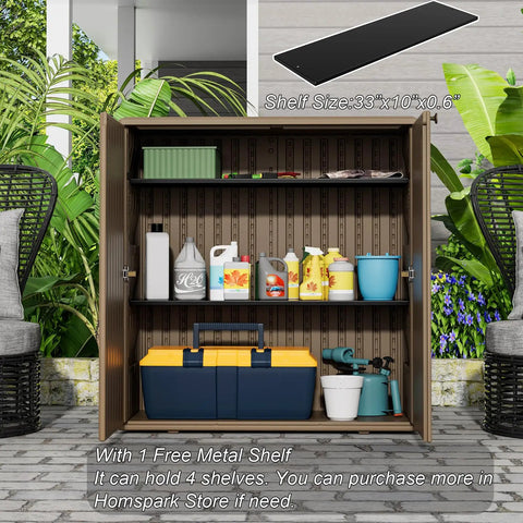 Weatherproof Indoor Outdoor Storage Cabinet With Doors And Shelf Easy Setup 34 By 16 By 36 Inches HDPE Plastic Storage Cabinet For Patio Balcony Tools Multi Purpose Organizer Brown