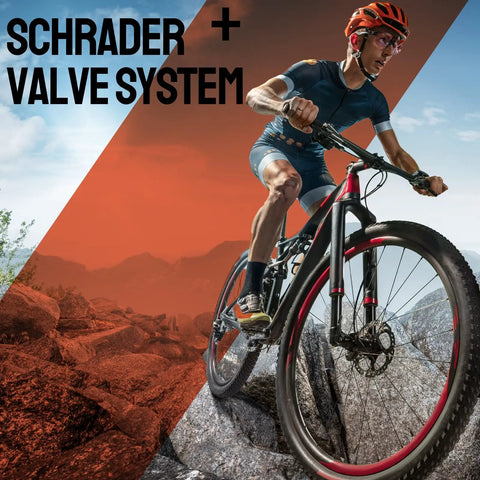 Cyclist on mountain bike demonstrating Two Pack 27.5 Inch Bike Tubes Fits 27.5 By 2.125 To 27.5 By 2.40 with Schrader Valve on rocky terrain