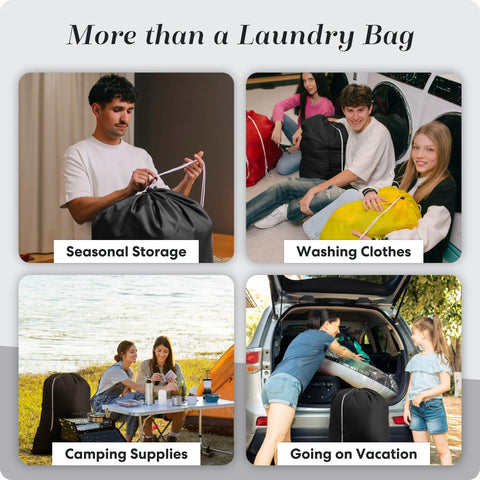 Varied uses of Heavy Duty Nylon Laundry Bag With Locking Drawstring, Large 30x40 Inch Capacity shown in different lifestyle scenarios
