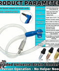 Universal Brake Bleeder Kit With One Way Check Valve Adapter And Hose, includes silicone hoses and quick connect clamp.
