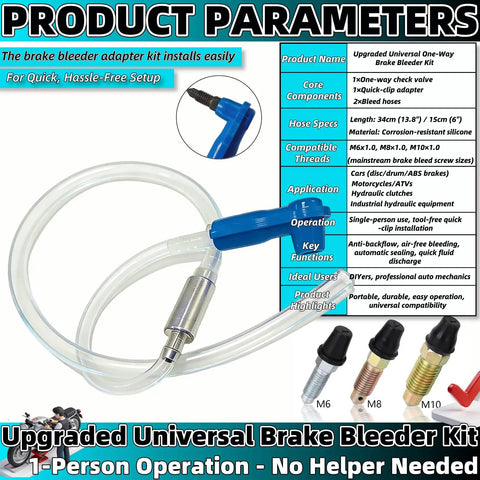 Upgraded Universal Brake Bleeder Kit With One Way Check Valve And Hose For Car Motorcycle And Clutch Systems Hydraulic Bleeding Tool For Air Free Fluid Purge And Diy Friendly Safer Easier Brake Maintenance