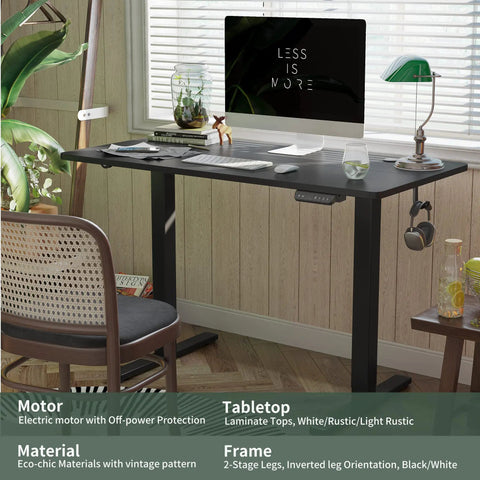 Slick Smooth Electric Sit Stand Desk 48 By 24 Inch Heavy Duty Adjustable Height Workstation With Three Preset Buttons And Built In Side Hooks For A Killer Home Office Setup Matte Black in stylish home office setting.