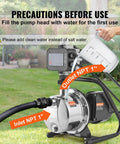 1HP Shallow Well Pump Portable Jet Pump With Automatic Controller 1380 GPH 145 Ft Head Stainless Steel Water Transfer