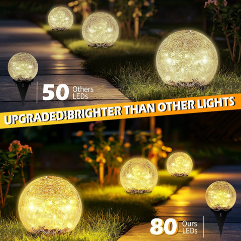 Glowing Epic Yard Glow Solar Globe Garden Lights 80 LED Cracked Glass Outdoor Ground Path Lights Waterproof 5.9ft in garden