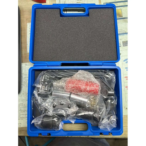 Powerful 10 Ton Hydraulic Wheel Stud Remover And Installer Kit For Disc And Drum Brakes That Pulls Seized Corroded Studs Fast Without Damage Using High Strength Steel And Aluminum To Save Your Brake Hub From Messy Rust Jobs, blue case