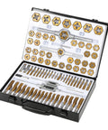 86 Piece Master Tap And Die Kit With Titanium Coating For SAE Sizes Four To Five Eighths And Metric M3 To M Sixteen Displayed in Case