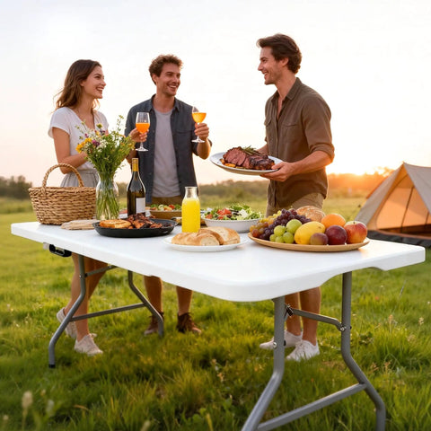 Beefy Folding Table 6Ft Heavy Duty 350 Lb Capacity With 18 Percent Thicker HDPE Waterproof Top for outdoor picnic with friends